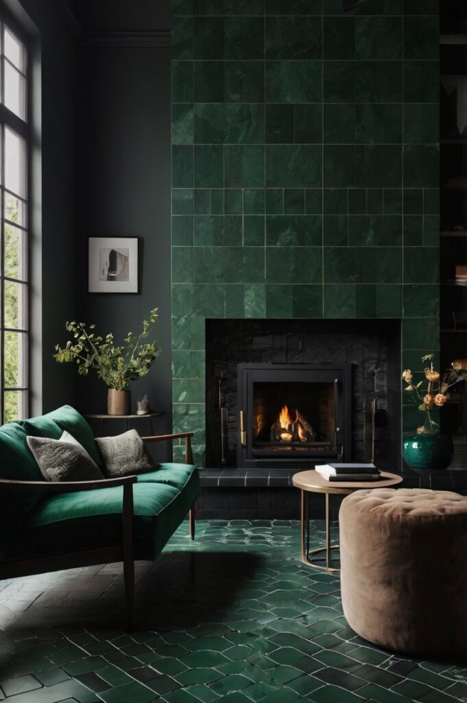 Black Fireplace with Green Surround