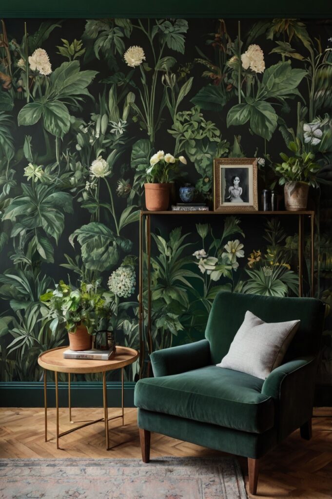 Black Wallpaper with Green Mural